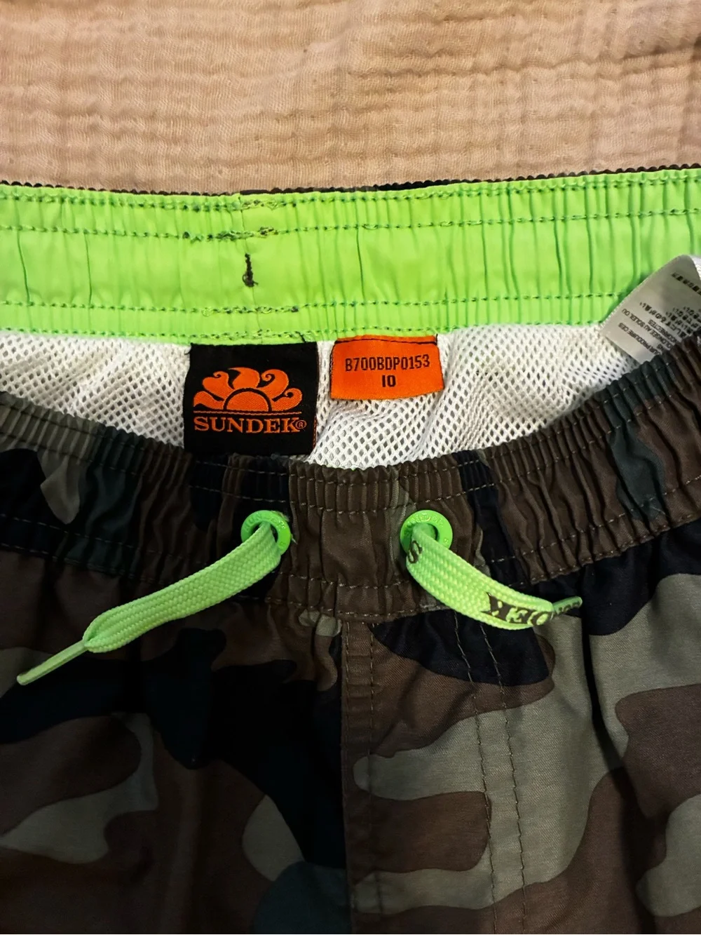 Sundek Camouflage Swim Trunks with Neon Lime Accents